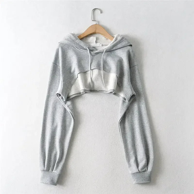 Y2K Irregular Crop Hoodie – Ultra Short Female Top, Long Sleeve Casual Sweatshirt for Women