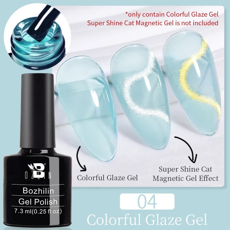 BOZLIN 7.5ML Amber Moonlight Cat Magnetic Gel Nail Polish White Light Magnetic Nail Sparkling Glitter Semi Permanent Varnish