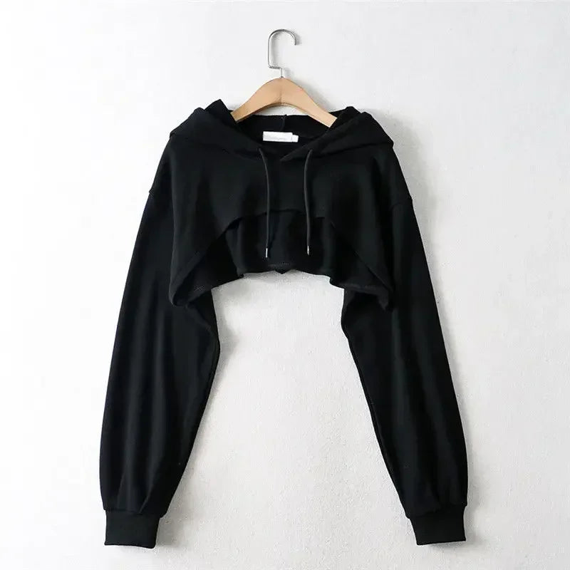 Y2K Irregular Crop Hoodie – Ultra Short Female Top, Long Sleeve Casual Sweatshirt for Women