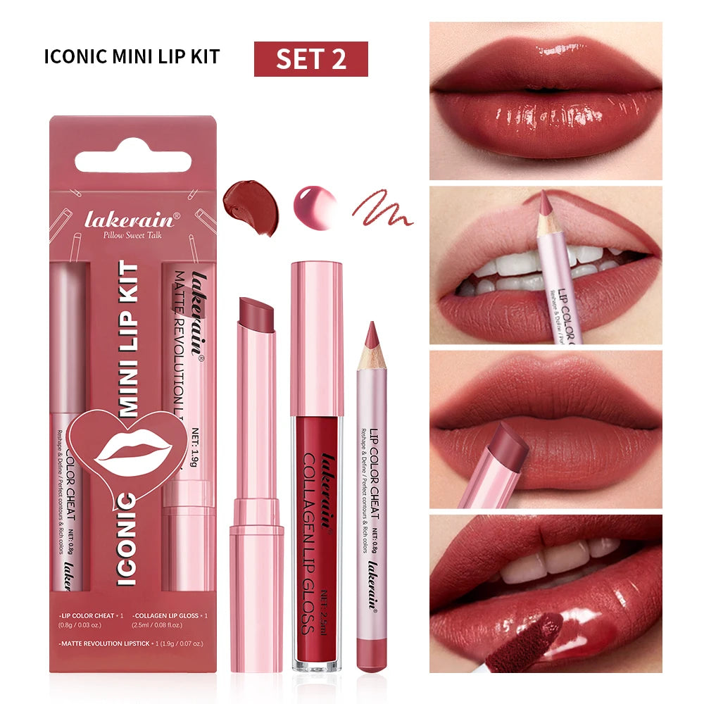 Lip Combo Matte Lipstick + Lip Liner Pen Lip Gloss Set Hydrating Matte Waterproof Long Lasting Lip lipstick set Lip Makeup Set