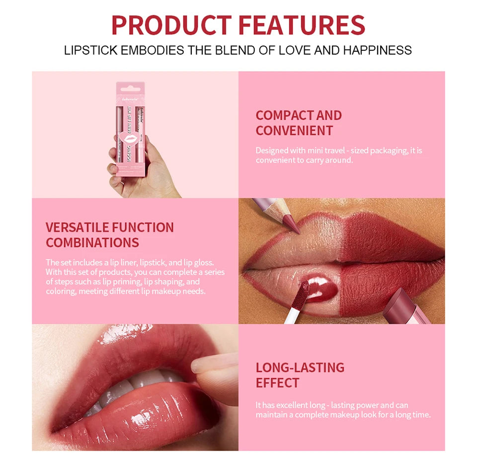 Lip Combo Matte Lipstick + Lip Liner Pen Lip Gloss Set Hydrating Matte Waterproof Long Lasting Lip lipstick set Lip Makeup Set