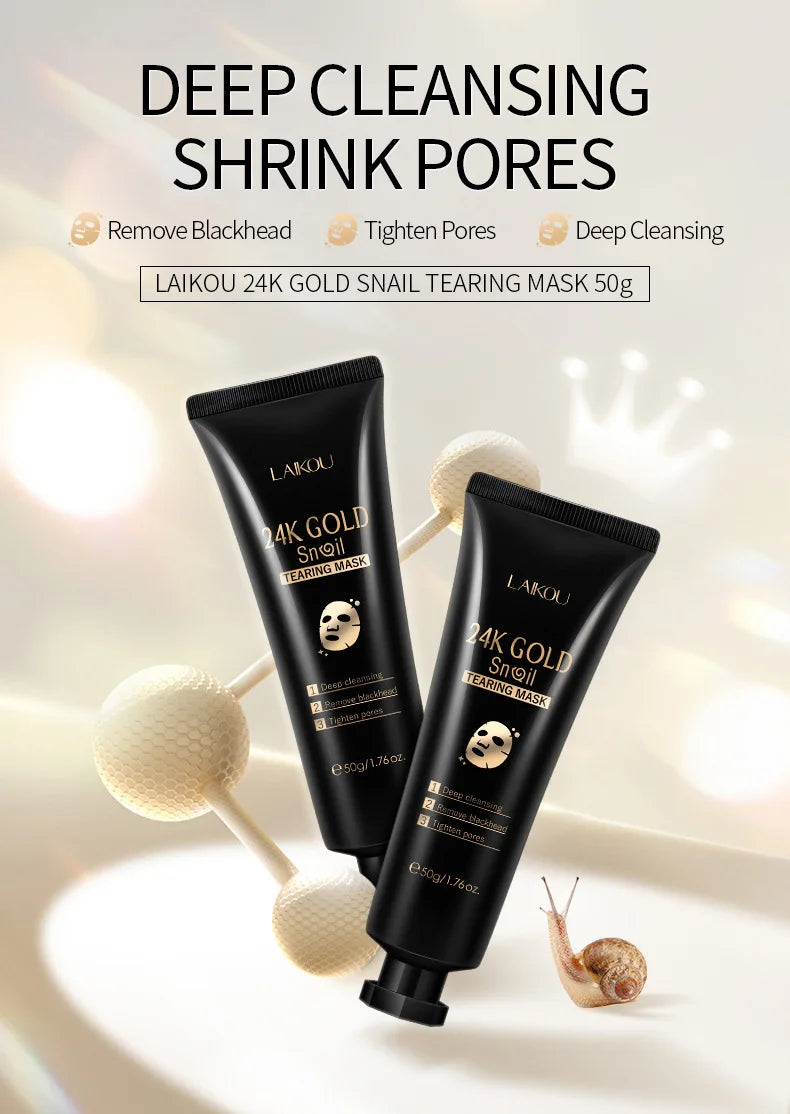LAIKOU 50/80g 24K Gold Foil Snail Peel Mask Deep Cleansing Remove Blackheads Firming Skin Oil-Control Whitening Skin Care