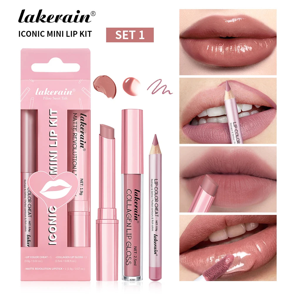 Lip Combo Matte Lipstick + Lip Liner Pen Lip Gloss Set Hydrating Matte Waterproof Long Lasting Lip lipstick set Lip Makeup Set