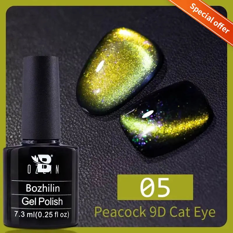 BOZLIN 7.5ML Amber Moonlight Cat Magnetic Gel Nail Polish White Light Magnetic Nail Sparkling Glitter Semi Permanent Varnish