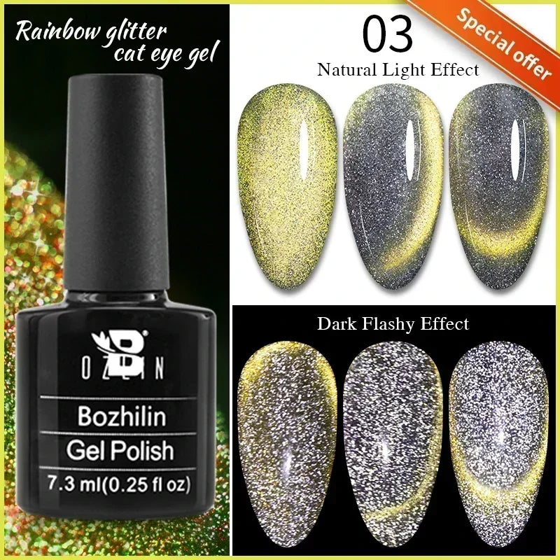 BOZLIN 7.5ML Amber Moonlight Cat Magnetic Gel Nail Polish White Light Magnetic Nail Sparkling Glitter Semi Permanent Varnish