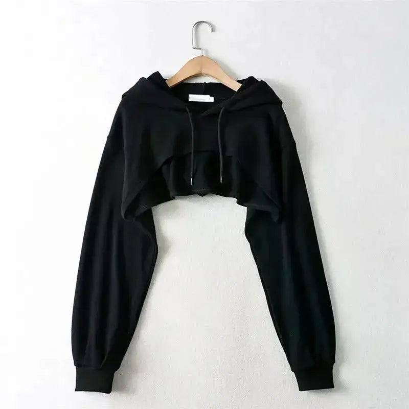 Y2K Irregular Crop Hoodie – Ultra Short Female Top, Long Sleeve Casual Sweatshirt for Women
