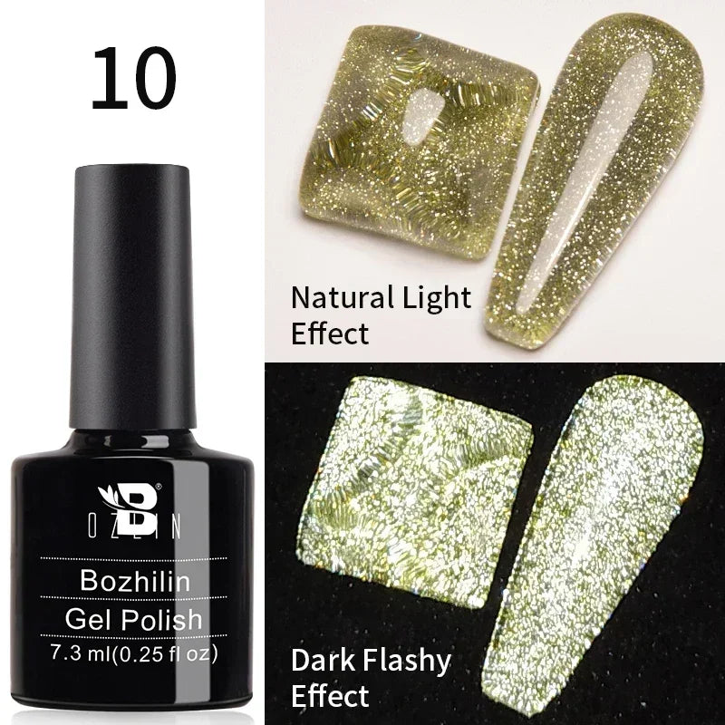 BOZLIN 7.5ML Amber Moonlight Cat Magnetic Gel Nail Polish White Light Magnetic Nail Sparkling Glitter Semi Permanent Varnish
