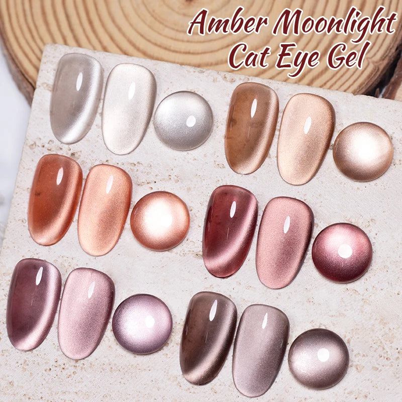 BOZLIN 7.5ML Amber Moonlight Cat Magnetic Gel Nail Polish White Light Magnetic Nail Sparkling Glitter Semi Permanent Varnish