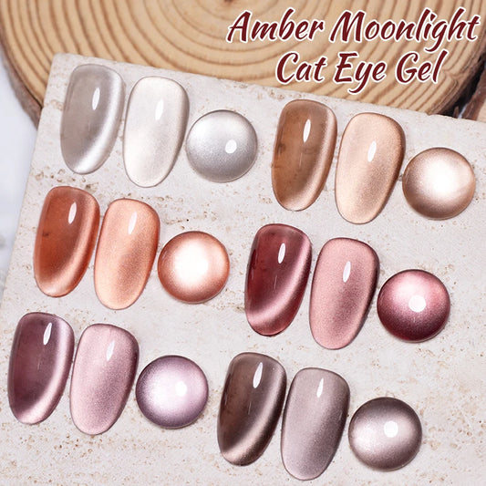 BOZLIN 7.5ML Amber Moonlight Cat Magnetic Gel Nail Polish White Light Magnetic Nail Sparkling Glitter Semi Permanent Varnish