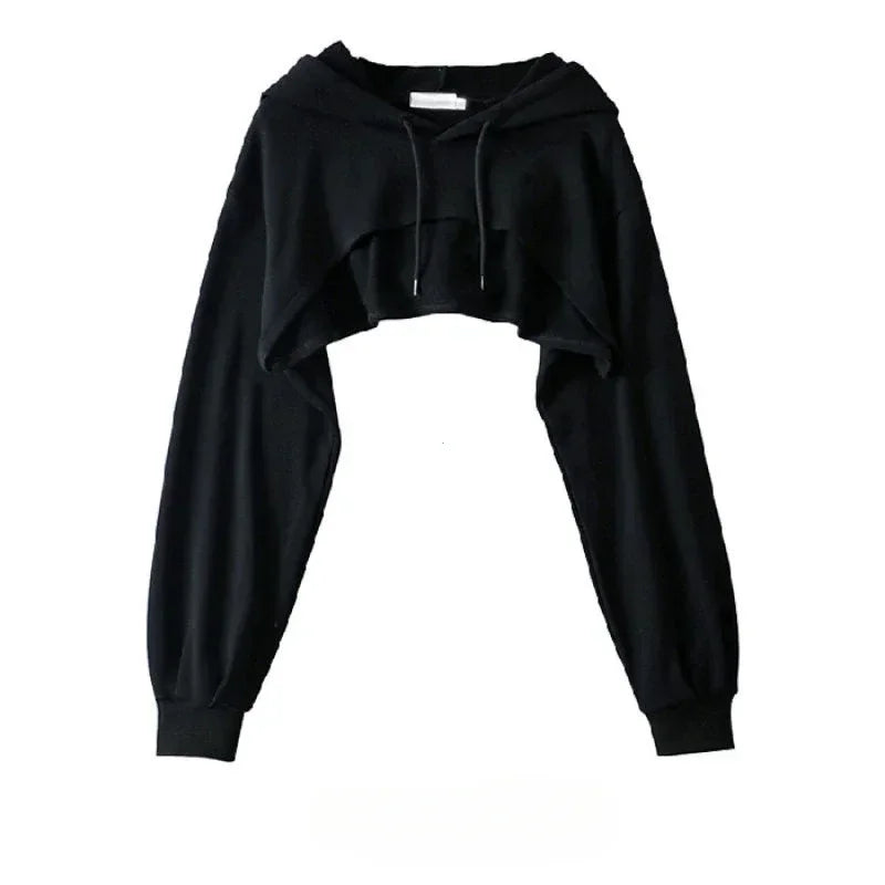 Y2K Irregular Crop Hoodie – Ultra Short Female Top, Long Sleeve Casual Sweatshirt for Women