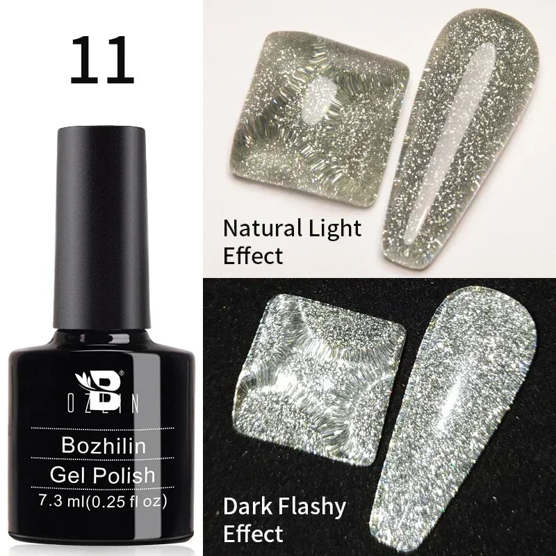 BOZLIN 7.5ML Amber Moonlight Cat Magnetic Gel Nail Polish White Light Magnetic Nail Sparkling Glitter Semi Permanent Varnish