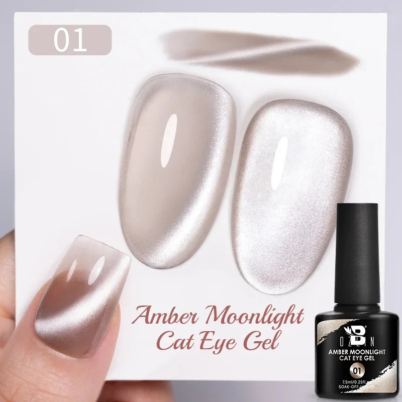 BOZLIN 7.5ML Amber Moonlight Cat Magnetic Gel Nail Polish White Light Magnetic Nail Sparkling Glitter Semi Permanent Varnish