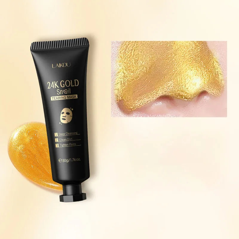 LAIKOU 50/80g 24K Gold Foil Snail Peel Mask Deep Cleansing Remove Blackheads Firming Skin Oil-Control Whitening Skin Care