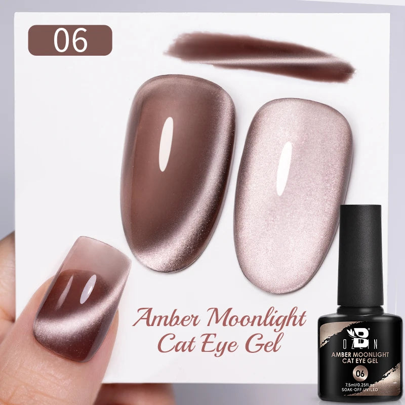 BOZLIN 7.5ML Amber Moonlight Cat Magnetic Gel Nail Polish White Light Magnetic Nail Sparkling Glitter Semi Permanent Varnish