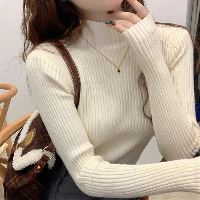 Women’s Korean Slim Turtleneck Sweater – Long Sleeve Casual Thick Knitted Pullover, Autumn/Winter Basic Top