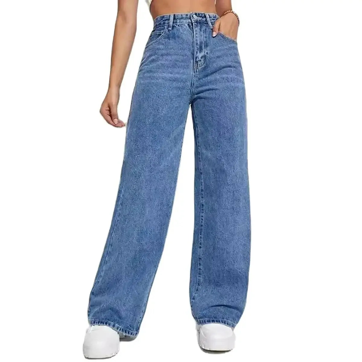 Y2K Retro High-Waisted Blue Jeans – Women’s Baggy Straight Slim Pants, High Street Fashion