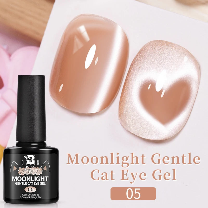 BOZLIN 7.5ML Amber Moonlight Cat Magnetic Gel Nail Polish White Light Magnetic Nail Sparkling Glitter Semi Permanent Varnish
