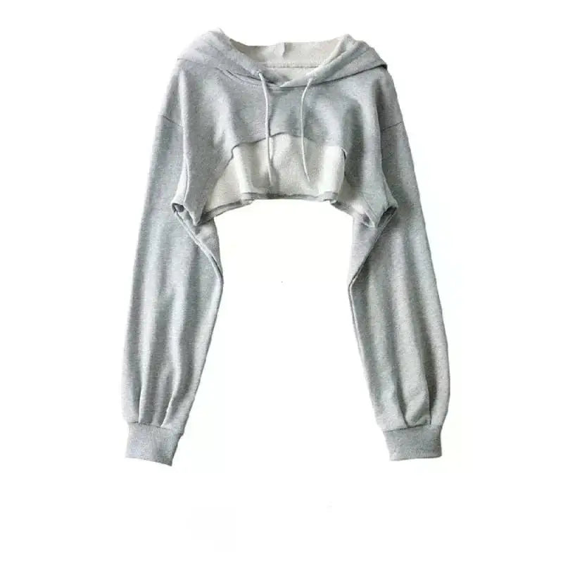 Y2K Irregular Crop Hoodie – Ultra Short Female Top, Long Sleeve Casual Sweatshirt for Women