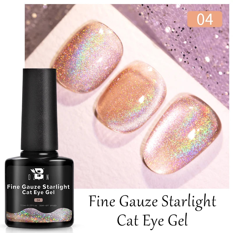 BOZLIN 7.5ML Amber Moonlight Cat Magnetic Gel Nail Polish White Light Magnetic Nail Sparkling Glitter Semi Permanent Varnish