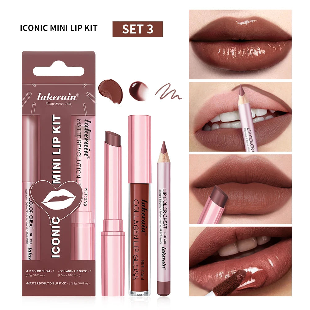Lip Combo Matte Lipstick + Lip Liner Pen Lip Gloss Set Hydrating Matte Waterproof Long Lasting Lip lipstick set Lip Makeup Set