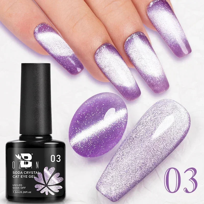 BOZLIN 7.5ML Amber Moonlight Cat Magnetic Gel Nail Polish White Light Magnetic Nail Sparkling Glitter Semi Permanent Varnish