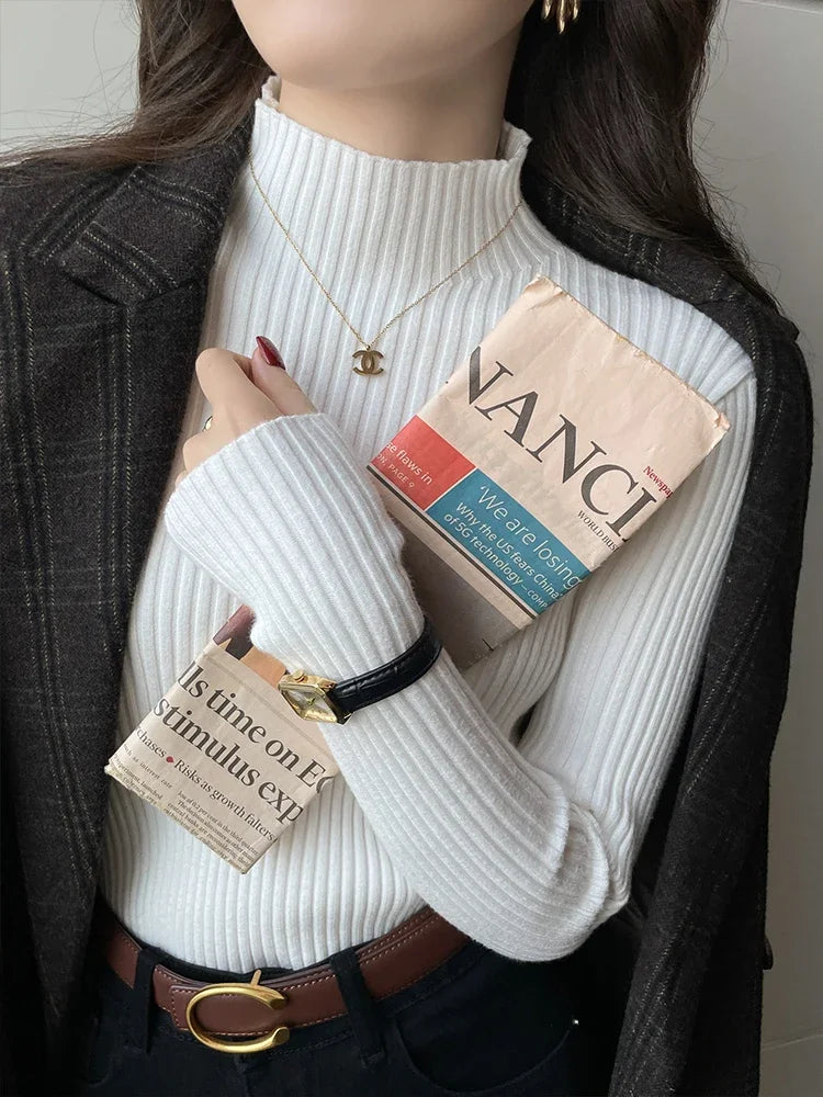 Women’s Korean Slim Turtleneck Sweater – Long Sleeve Casual Thick Knitted Pullover, Autumn/Winter Basic Top