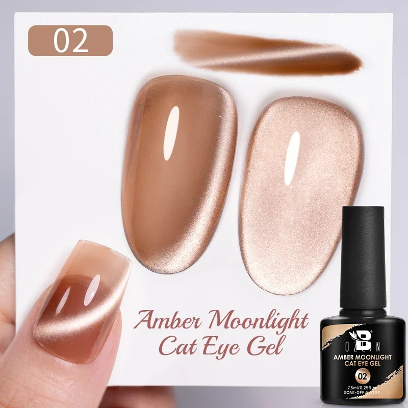 BOZLIN 7.5ML Amber Moonlight Cat Magnetic Gel Nail Polish White Light Magnetic Nail Sparkling Glitter Semi Permanent Varnish