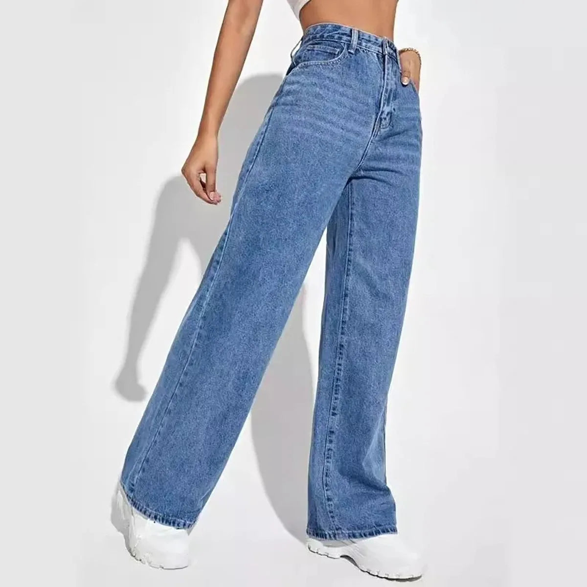 Y2K Retro High-Waisted Blue Jeans – Women’s Baggy Straight Slim Pants, High Street Fashion